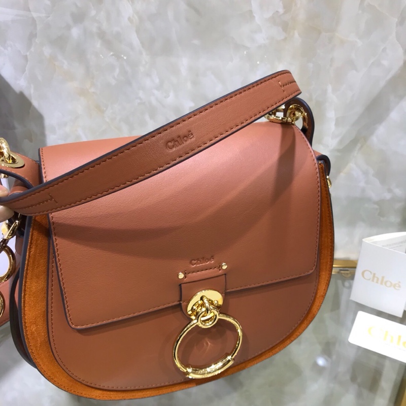 Chloe Big Tess Shoulder Bag In Brown Shiny Calfskin Leather